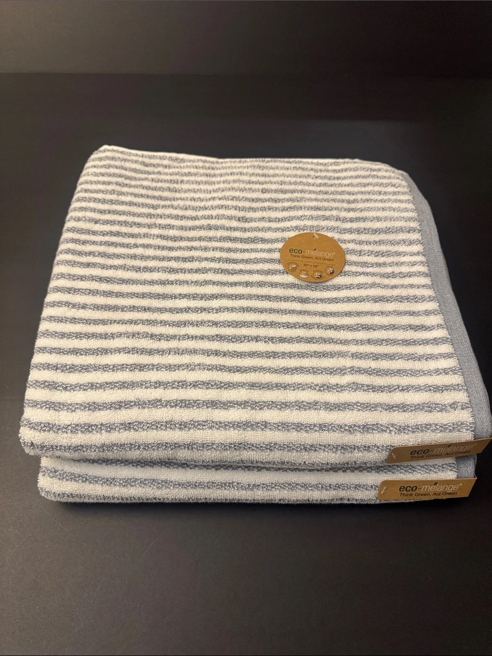 8pc Eco-Melange Striped Bath Towel Set - Waterless Coloring-Absorbent-White/Blue